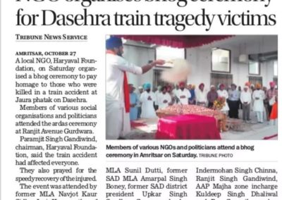 NGO organizes bhog ceremony for dasehra train tragedy victims